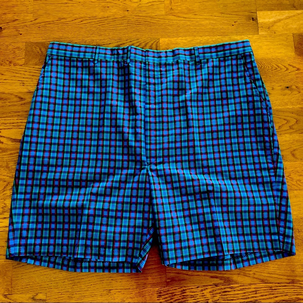 NWT Men’s Vintage Flat Front Blue Plaid Hubbard Golf Shorts Size 42